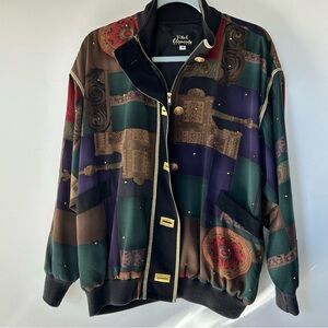 Vital Elements Jacket Multi Colored Floral Studded Full Zip Vintage